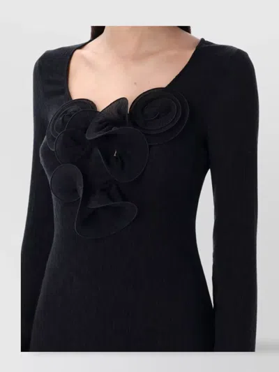 Magda Butrym Midi Dress Ls Floral Embellishment In Black