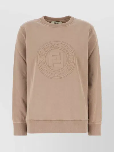 Fendi Cappuccino Cotton Oversize Sweatshirt In Nude