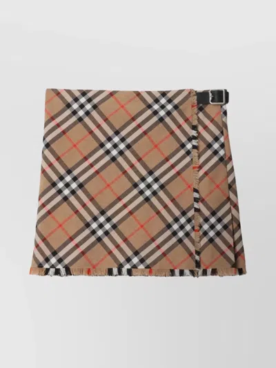 Burberry Check Pattern Fringe Pleated Skirt