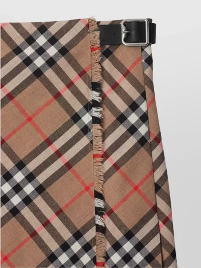 Burberry Check Pattern Fringe Pleated Skirt