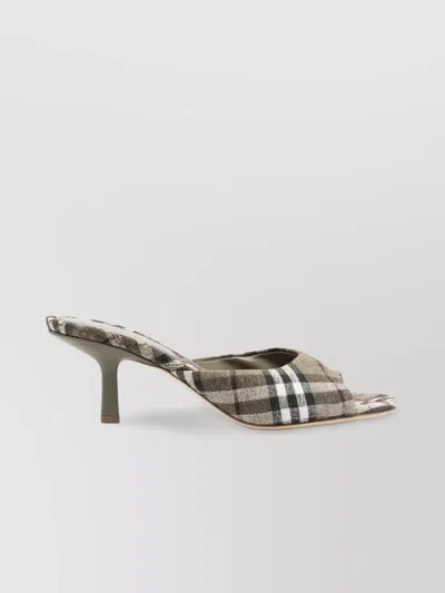 Burberry Check Pattern Kitten Heel Mules With Peep Toe