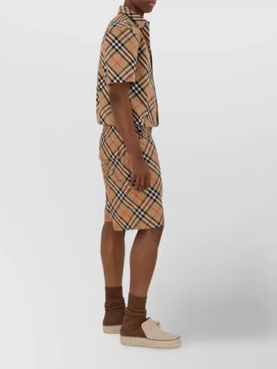Burberry Cotton Shirt With Checked Pattern And Pockets In Multi