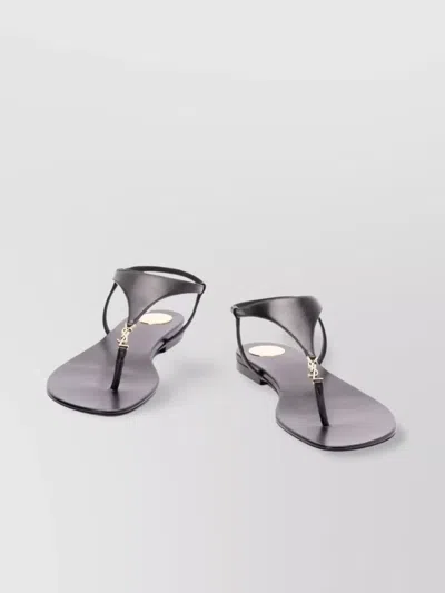 Saint Laurent Smooth Leather Cassandra Triangular Upper Flat Sandals Shoes