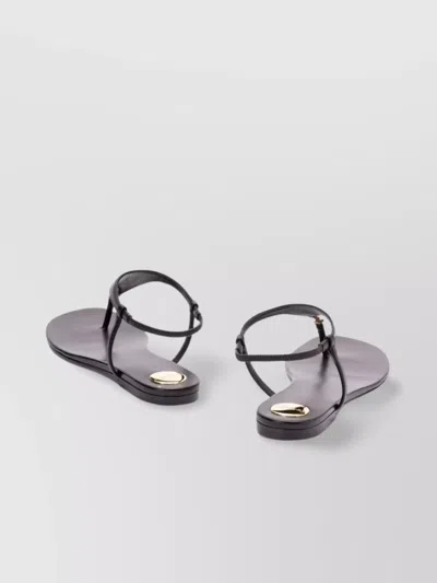 Saint Laurent Smooth Leather Cassandra Triangular Upper Flat Sandals Shoes