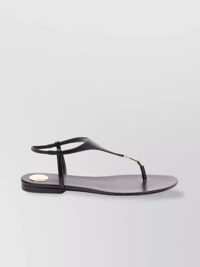 Saint Laurent Smooth Leather Cassandra Triangular Upper Flat Sandals Shoes