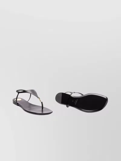 Saint Laurent Smooth Leather Cassandra Triangular Upper Flat Sandals Shoes