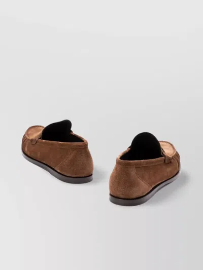 Saint Laurent Suede Penny Strap Loafers Round Toe In Brown