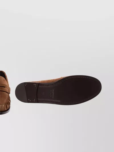 Saint Laurent Suede Penny Strap Loafers Round Toe In Brown