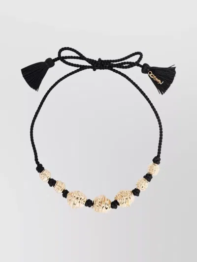 Saint Laurent Tassel Detail Beaded Charm Necklace In Black