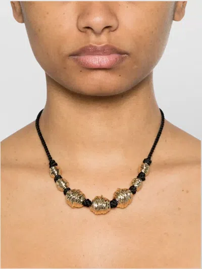 Saint Laurent Tassel Detail Beaded Charm Necklace In Black