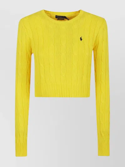 Polo Ralph Lauren Cable-knit Cotton Cropped Sweater In Lemon Crush