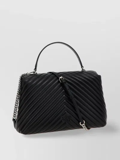 Pinko Chevron-quilted Black Handbag With Logo Buckle In Black