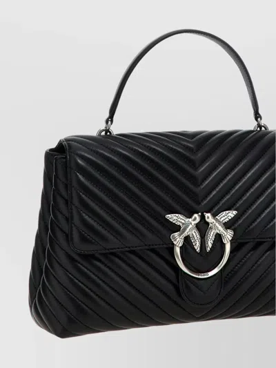 Pinko Chevron-quilted Black Handbag With Logo Buckle In Black