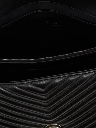 Pinko Chevron-quilted Black Handbag With Logo Buckle In Black
