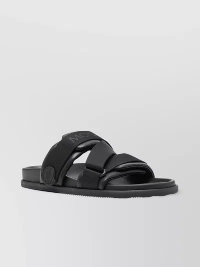 Moncler Black Leather And Fabric Sandals In Animal Print