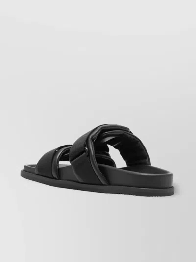 Moncler Black Leather And Fabric Sandals In Animal Print