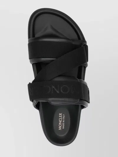 Moncler Black Leather And Fabric Sandals In Animal Print