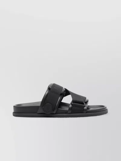 Moncler Black Leather And Fabric Sandals In Animal Print