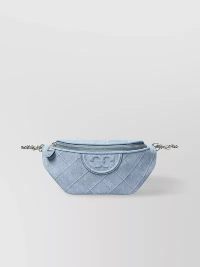 Tory Burch Quilted Leather Beltbag Chain Strap In Denim