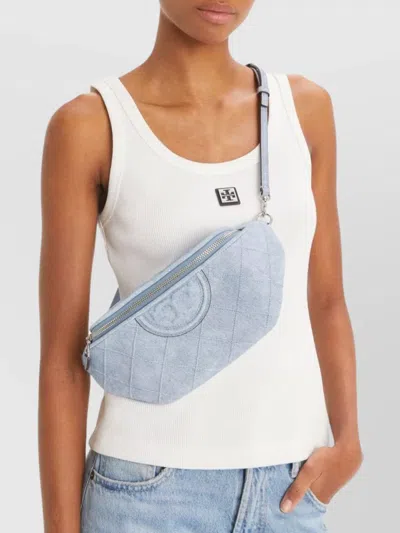 Tory Burch Quilted Leather Beltbag Chain Strap In Denim