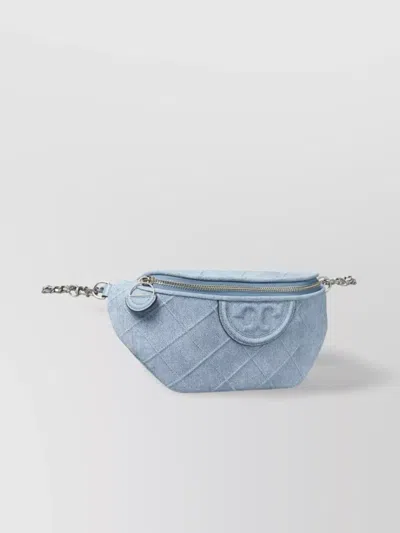 Tory Burch Quilted Leather Beltbag Chain Strap In Denim