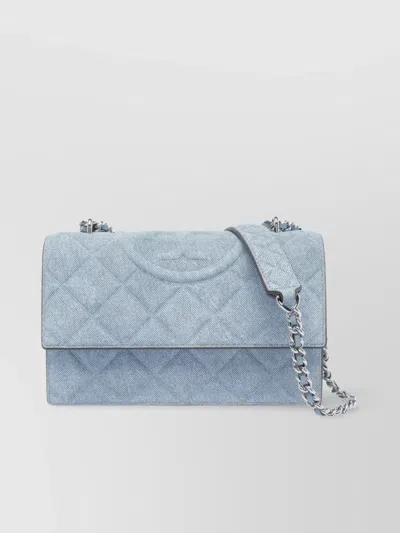Tory Burch Fleming Small Convertible Denim Shoulder Bag In Medium Wash Denim