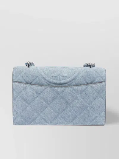Tory Burch Fleming Small Convertible Denim Shoulder Bag In Medium Wash Denim