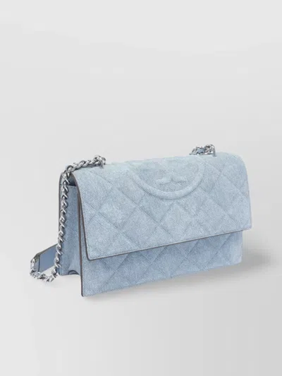 Tory Burch Fleming Small Convertible Denim Shoulder Bag In Medium Wash Denim