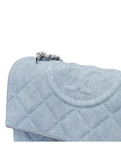 Tory Burch Fleming Small Convertible Denim Shoulder Bag In Medium Wash Denim