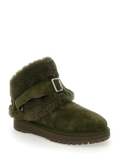 Burberry Shearling-trimmed Suede Ankle Boots In Multicolor
