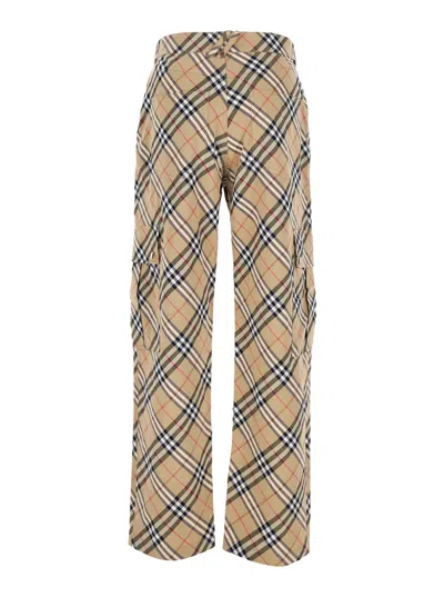 Burberry Wide-leg Trousers With Check Print In Grey