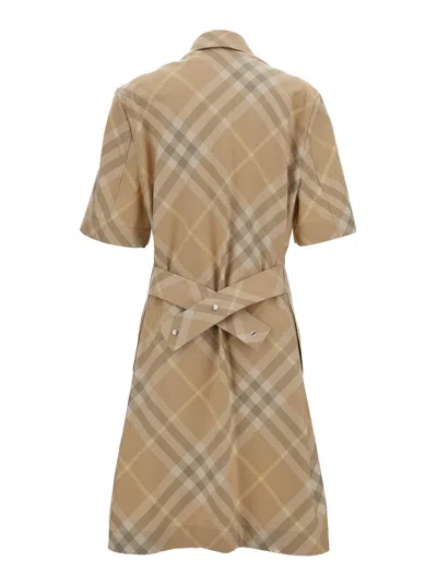 Burberry Check Cotton Shirt Dress In Beige