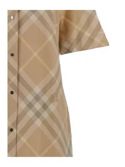 Burberry Check Cotton Shirt Dress In Beige
