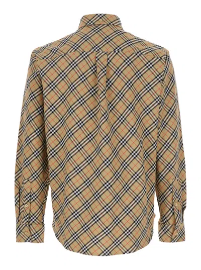 Burberry Cotton Check Shirt With Button-down Collar In Yellow