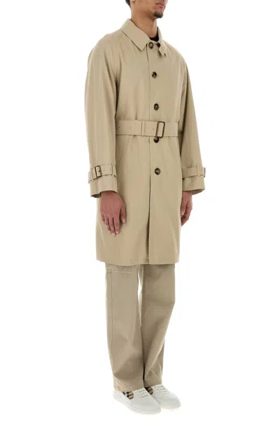 Burberry Gabardine Car Coat With Belt And Buckle In Beige