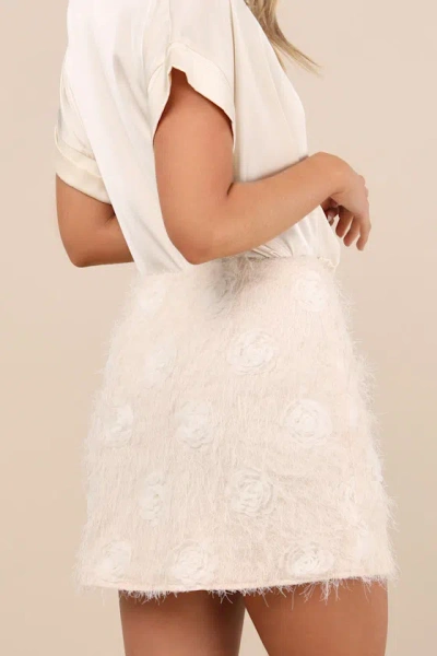 Lulus Charlette Beige Eyelash Knit Rosette Mini Skirt In Beige