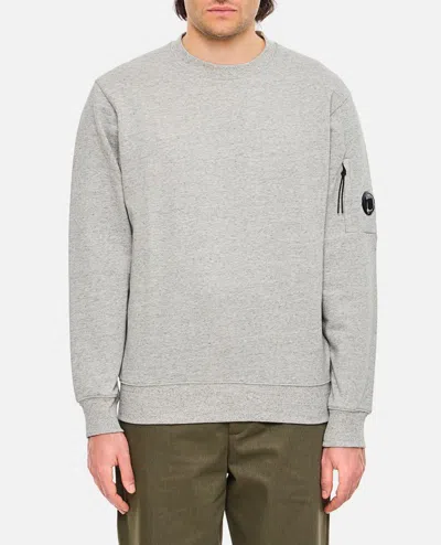 C.p. Company Gray Diagonal Raised Fleece Crewneck Lens Sweatshirt In Grey