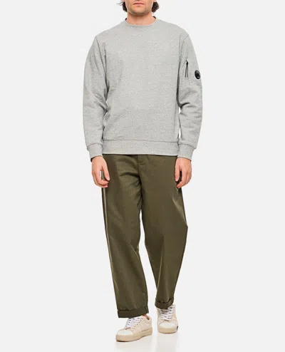C.p. Company Gray Diagonal Raised Fleece Crewneck Lens Sweatshirt In Grey