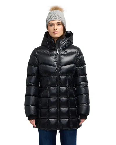 Pajar Zola Box Quilt Mid-length Puffer With Fixed Hood In Black