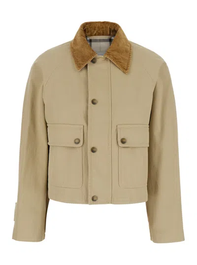 Burberry Beige Cropped Cotton Jacket In Multicolor