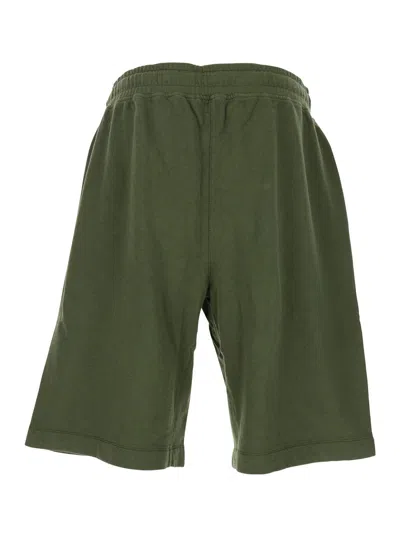 C.p. Company Green Shorts With Elastic Drawstring Waist And Logo Plaque On The Front In Multicolor
