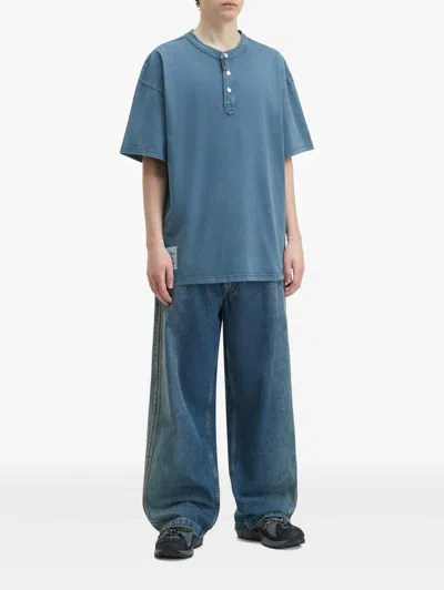 Musium Div. Buttoned-collar Denim T-shirt In Blue