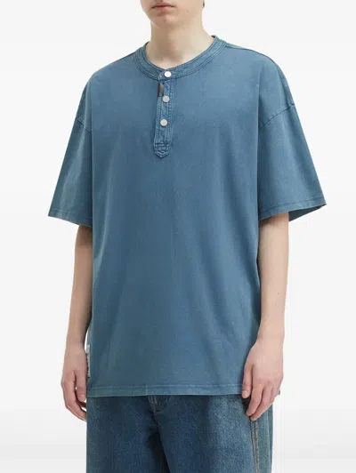 Musium Div. Buttoned-collar Denim T-shirt In Blue