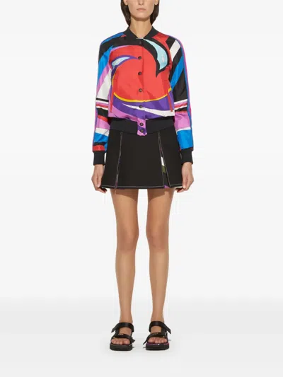 Pucci Cigni-print Twill Bomber Jacket In Red