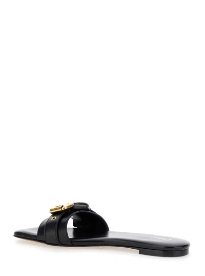 Chloé Mae Buckle-embellished Glossed-leather Slides In Black