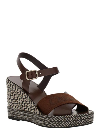 Chloé 'piia' Brown Espadrillas Sandals With Wedge In Multicolor