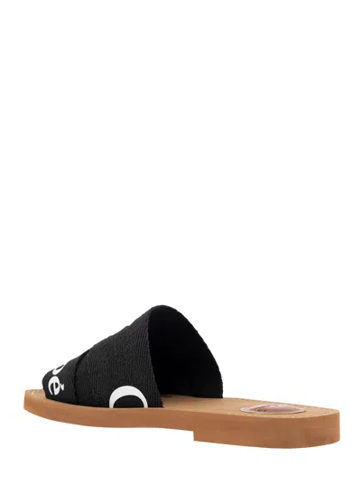 Chloé Women Woody Linen Flat Sandals In Black