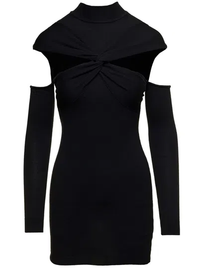 Coperni Mini Black Dress With Mock Neck And Twisted Cut-out In Multicolor
