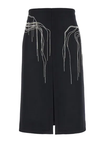 Dries Van Noten Womens Black Embellished Regular-fit Brushed Wool-blend Midi Skirt In Multicolor
