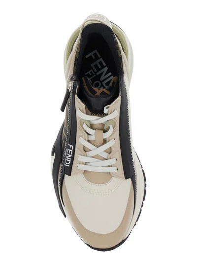 Fendi Beige Leather Sneakers With Ff Motif In Brown